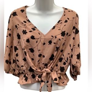 Sienna Sky Cropped Tie-front Blouse - Floral Print - L